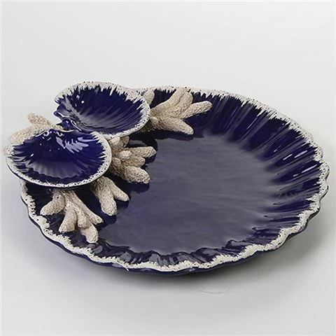 Zanatta - Blue Shells Snack Dish W/ Faience Coral 35x6x34cm 3 Zanatta - Blue Shells Snack Dish W/ Faience Coral 35x6x34cm