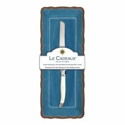 Le Cadeaux - Antiqua Baguette Tray W/Knife Blue Set 2pce