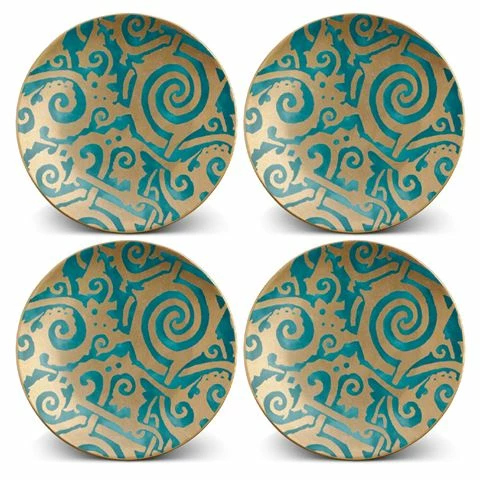 L'Objet - Fortuny Maori Dessert Plates Teal Set 4pce 3 L'Objet - Fortuny Maori Dessert Plates Teal Set 4pce