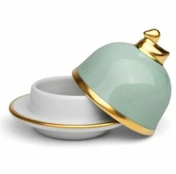 Limoges - Legle Pastel Blue Butter Dish Gold Rim